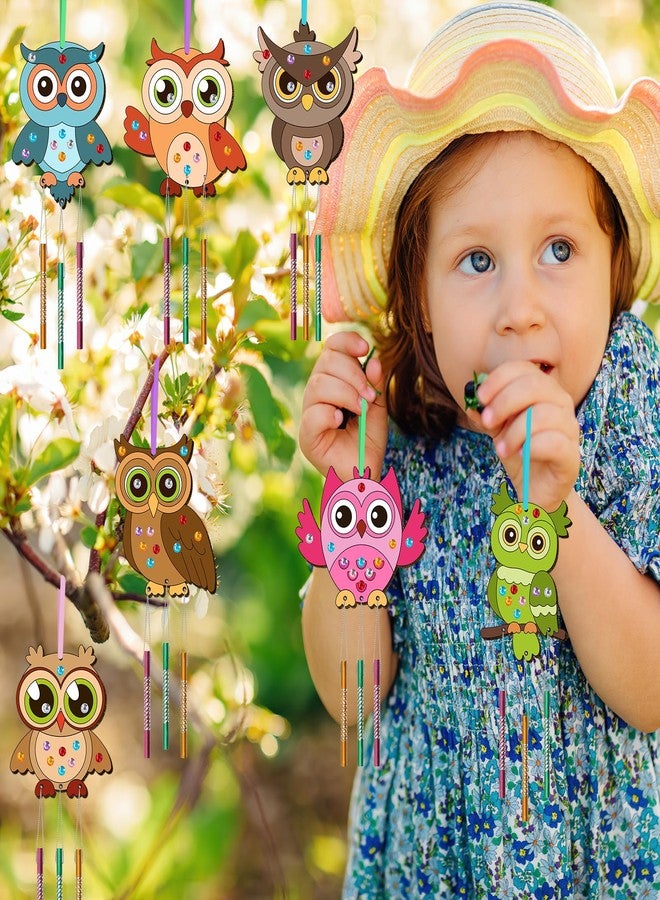 TREACLUB 16 Pack Fall Owl Wind Chime Kits for Kids, Make Your Own Owl Wind Chime DIY Coloring Paint Wooden Arts and Crafts Birthday Game for Girls Boys Fall Crafts - Image 5
